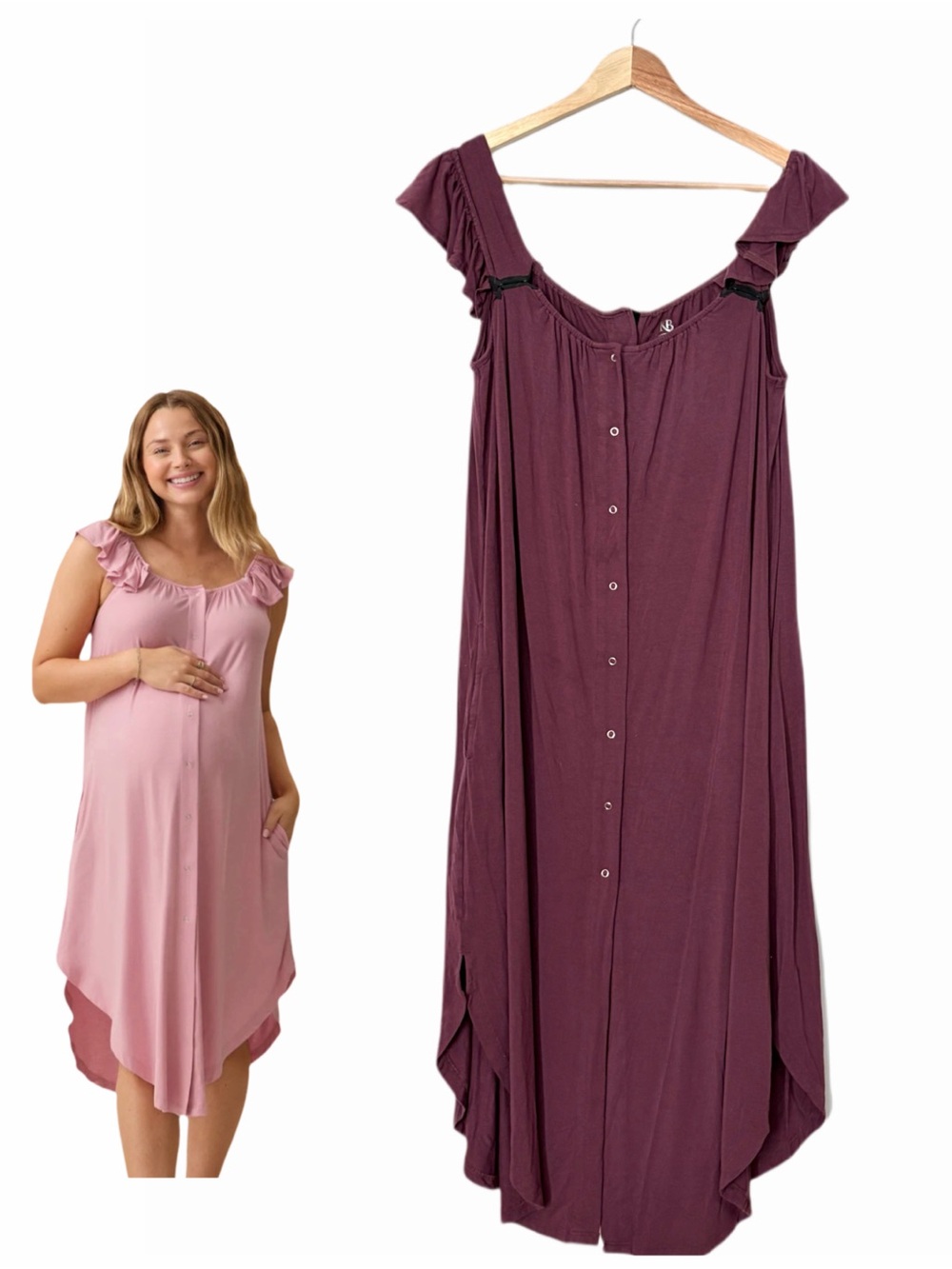 Kindred Bravely Maternity Nursing Delivery Nightgown in Plum XS - Small